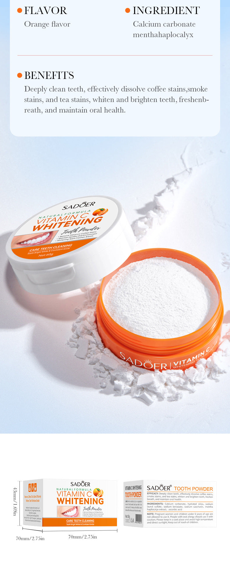 All English Tooth Powder60g SADOER Remove Tobacco Stains, Whiten Teeth, Clean Tartar, Strengthen Teeth Toothpaste  Wholesale