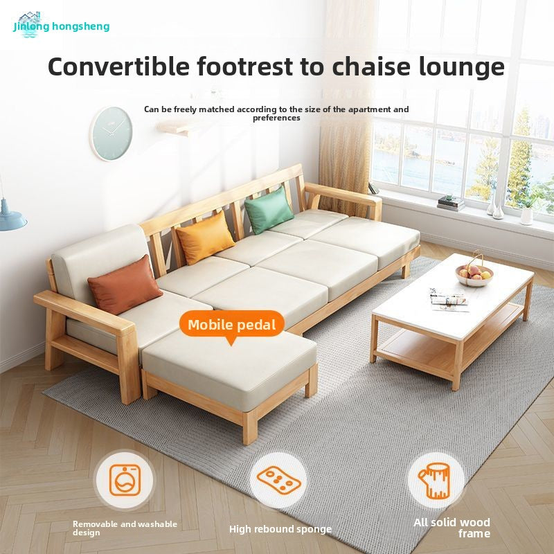 Light Luxury Retro Living Room Modern Solid Wood Sofa Set Simple Sofa Bed Dual-use Small Apartment Fabric New Chinese Style