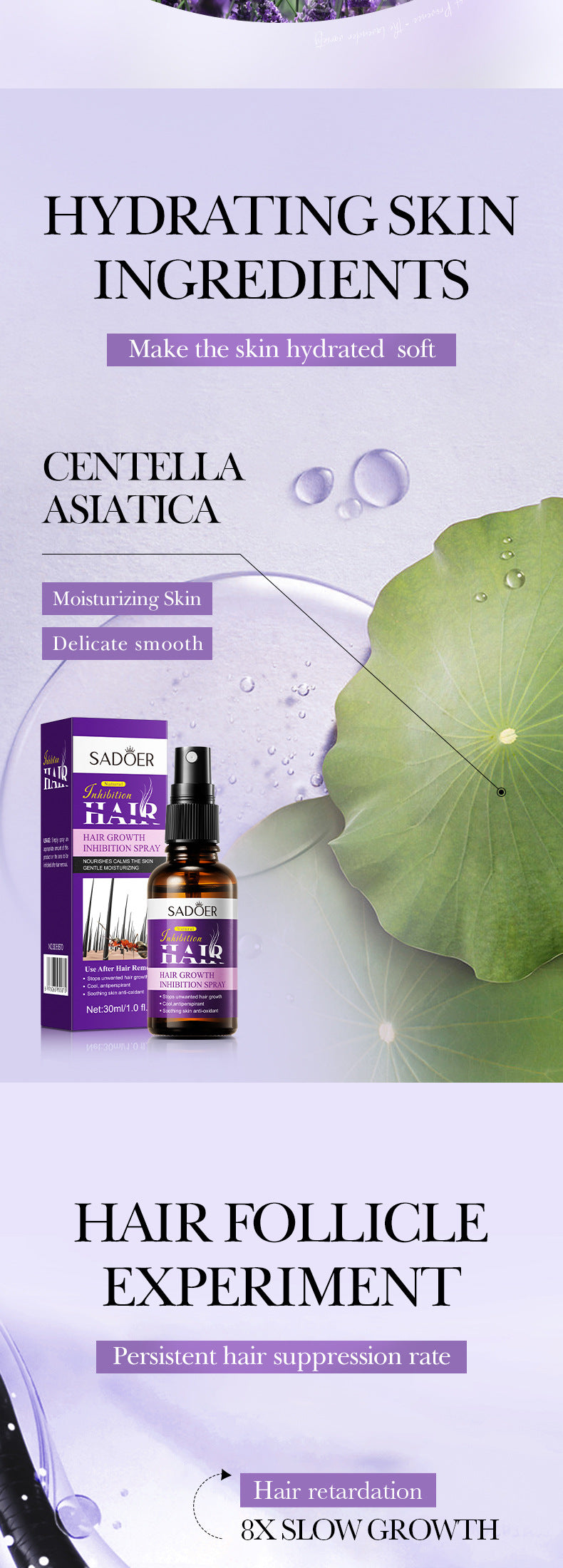 Full English Hair Growth Inhibitor Spray SADOER Inhibiting Underarm and Leg Hair Spray  Wholesale