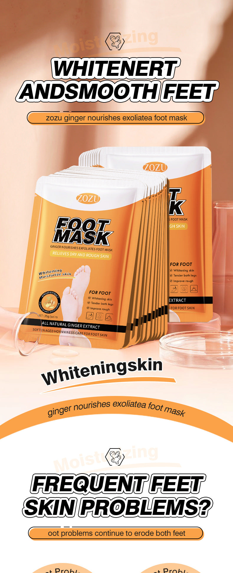 Ginger Foot Mask35g ZOZU Moisturizing, rejuvenating, and nourishing foot mask for cross-border foreign trade wholesale