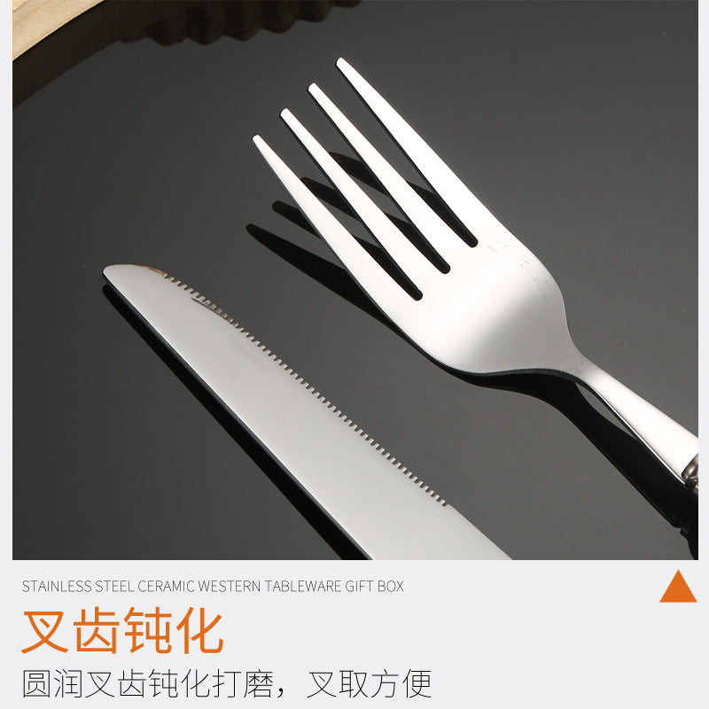 Stainless Steel Tableware Hotel Restaurant Pearl Ceramic Handle Knife Fork Spoon4Set of Western Steak Cutlery