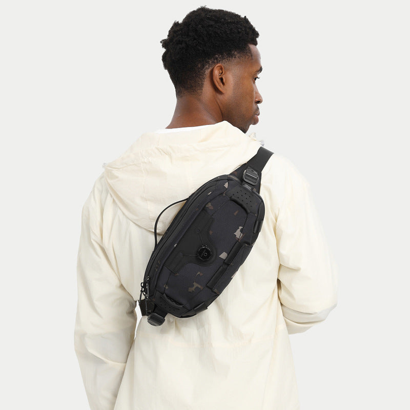 OZUKO Men's Chest Bag Crossbody Waist Bag Multifunctional Tactical Waterproof Portable Outdoor Cycling Trendy Brand High-end Bag