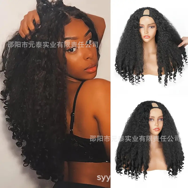 Hot Sale 180% Afro Curly V Synthetic Part Wig  For Women