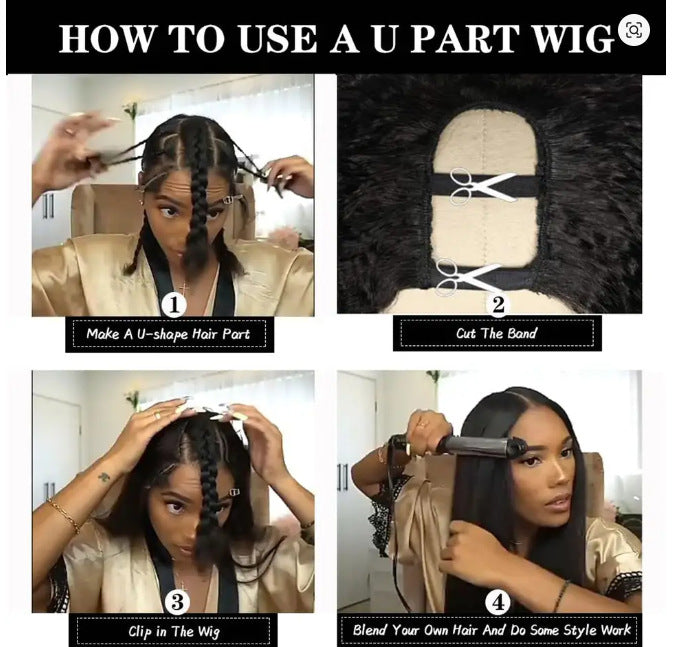 Factory Direct Sale V-part brown Yaki Straight Wig