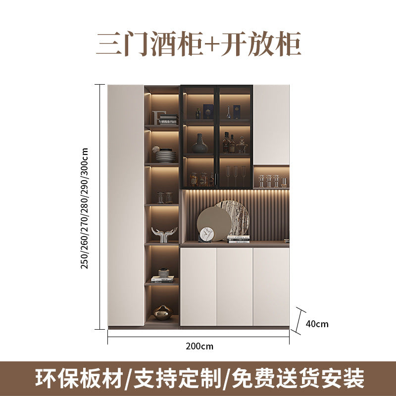 Solid Wood Sideboard Cabinet Against Wall Integrated Modern Minimalist Glass Door Wine Cabinet Dining Living Room Storage Cabinet Home Organizer