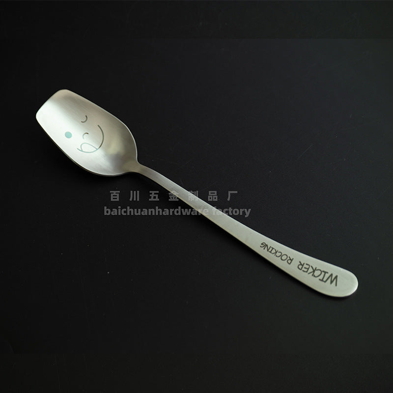 304Stainless Steel Creative Smiley Face Slanted Handle Laser Spoon Chopsticks Fork Student Tableware Full Set Gift Children's Tableware