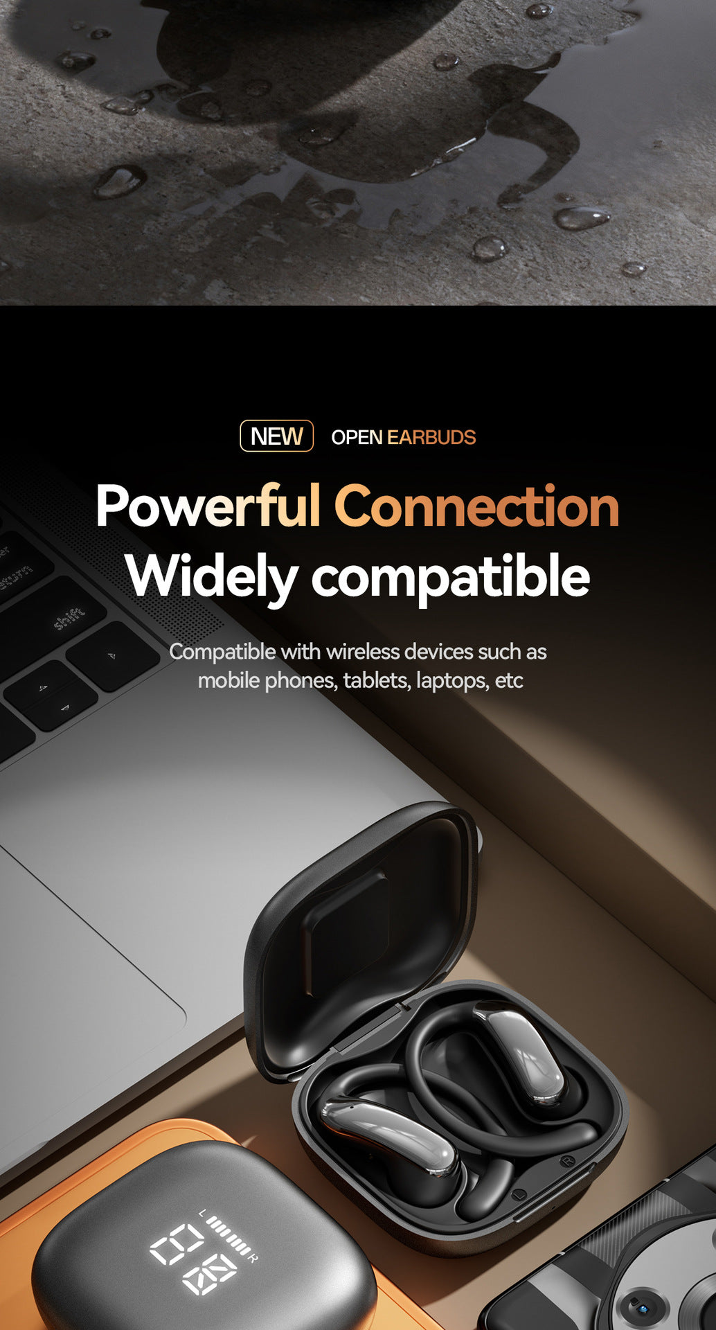 M142Popular OWS Open-type ultra-long battery life high-quality sound over-ear digital display wireless Bluetooth headphones