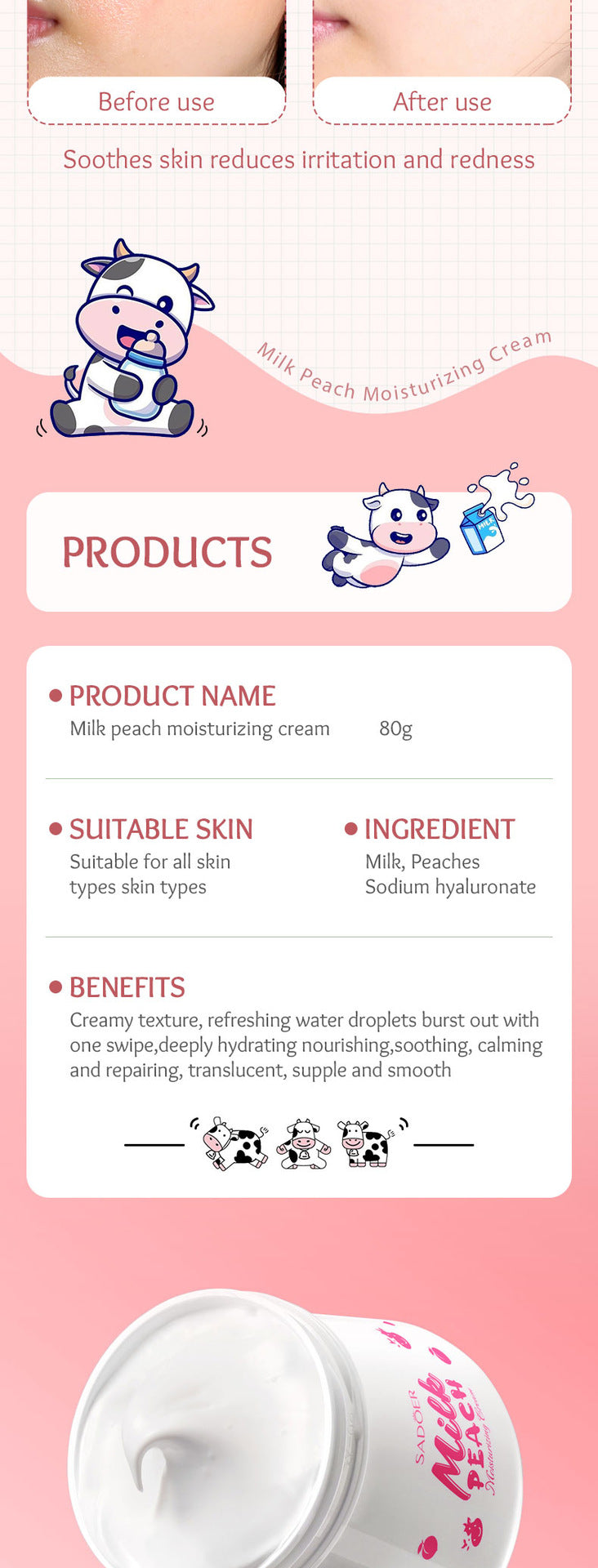 Milk Fruit Cream SADOER Smooth and delicate hydrating skin moisturizing cream cross-border foreign trade wholesale