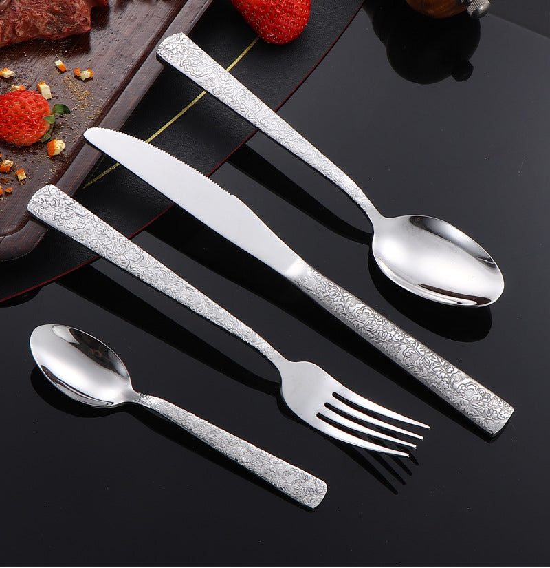410Stainless Steel Tableware Restaurant Embossed Pattern Knife Fork Spoon24Western Steak Knife and Fork Set