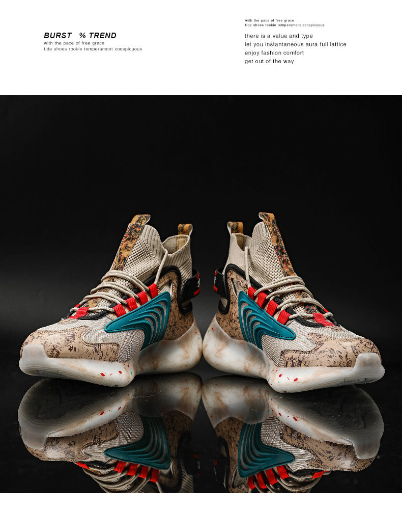 2025New National Fashion Casual Shoes Breathable Mesh Patchwork Men's Shoes Thick Sole Height Increasing Non-Slip Wear-Resistant Sports Shoes