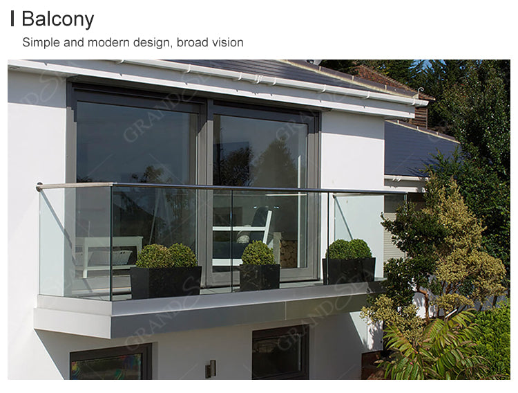 Modern clear Laminated Tempered Glass Balcony Railing Stainless Beautiful Designs