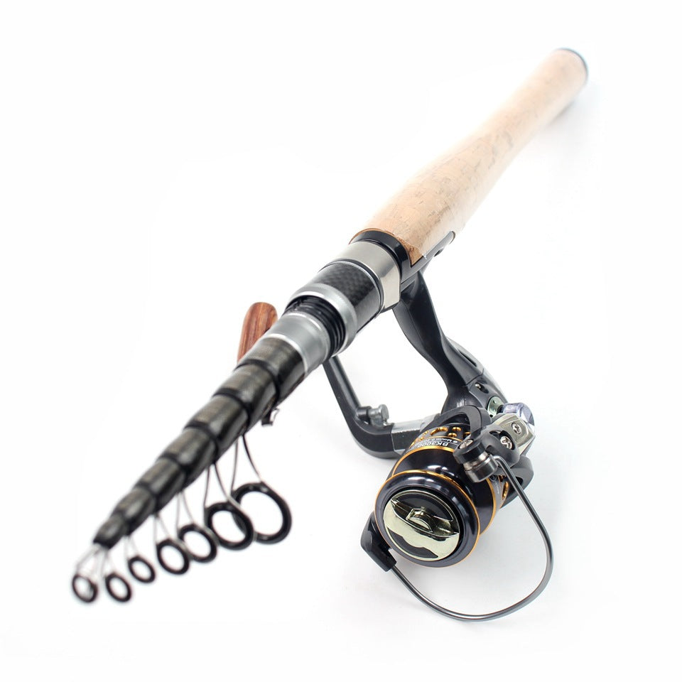 Wooden Handle Portable Sea Rod Set Retractable Lure Rod Fishing Gear with Hair Band Single Rod Manufacturer Wholesale