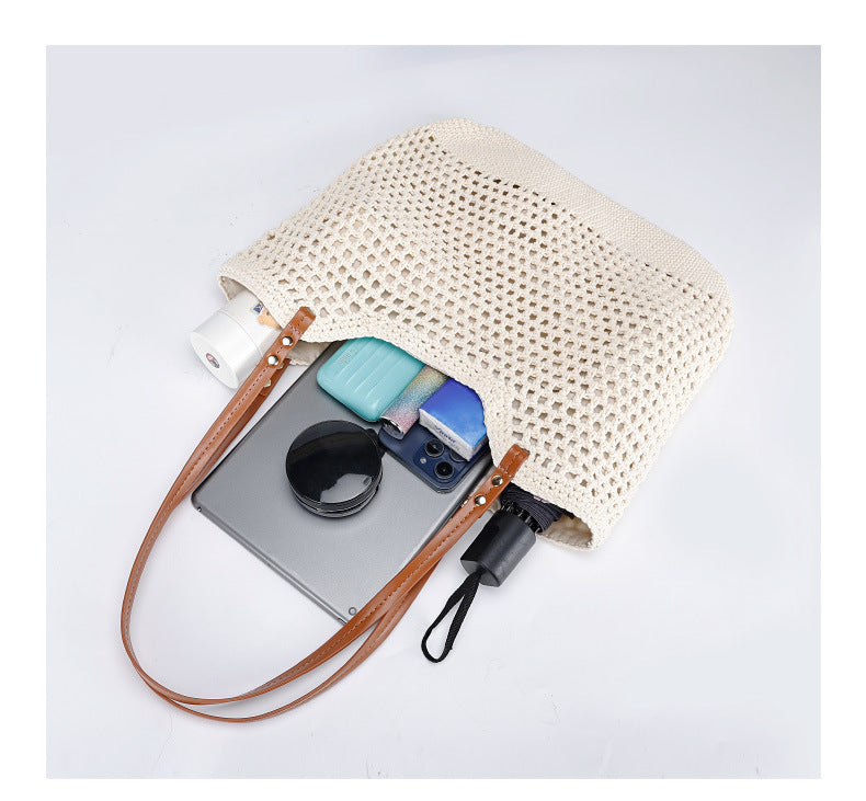 New Large Capacity Lazy Style Woven Bag for Women Versatile Artistic Shoulder Bag Beach Bag Cotton Rope Commuter Tote Bag