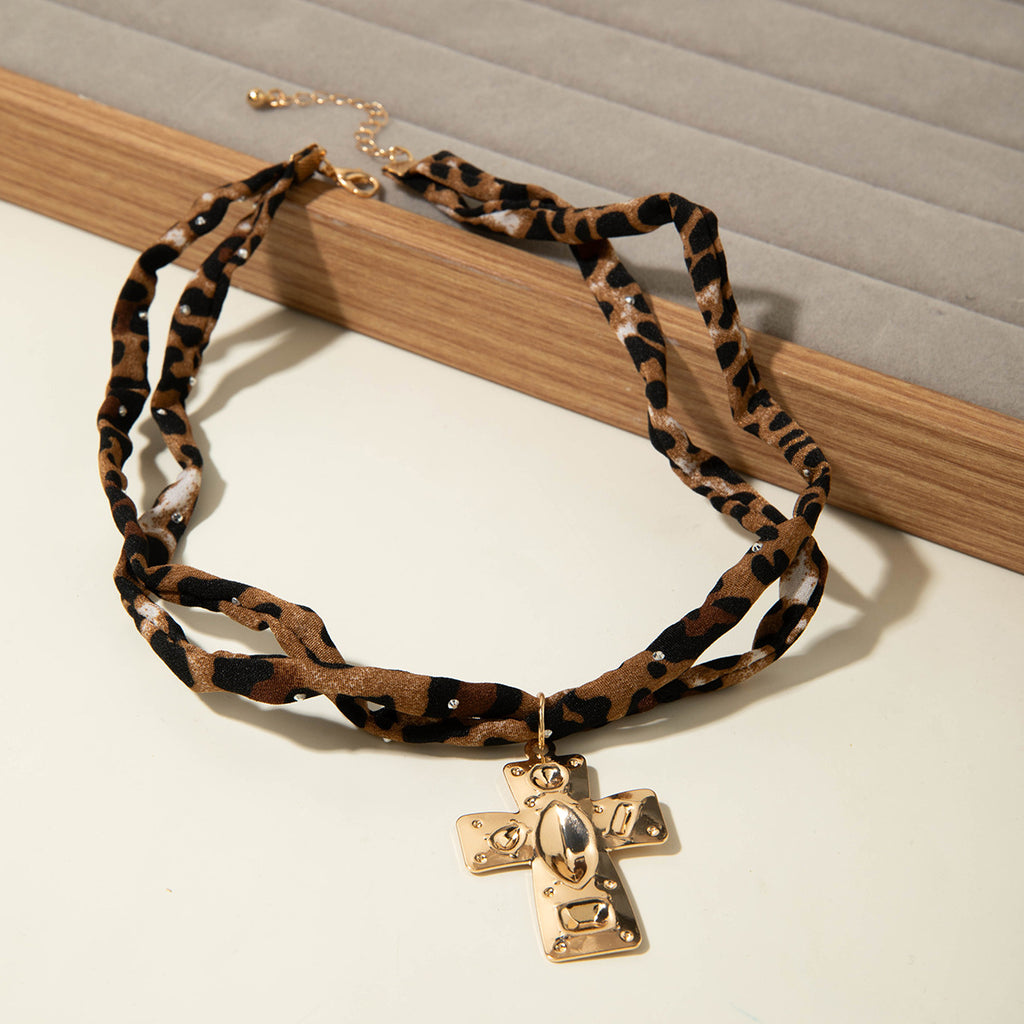 European and American Style Ocean-themed Cross Conch Starfish Pendant Leopard Print Exaggerated Necklace Collarbone Chain Jewelry