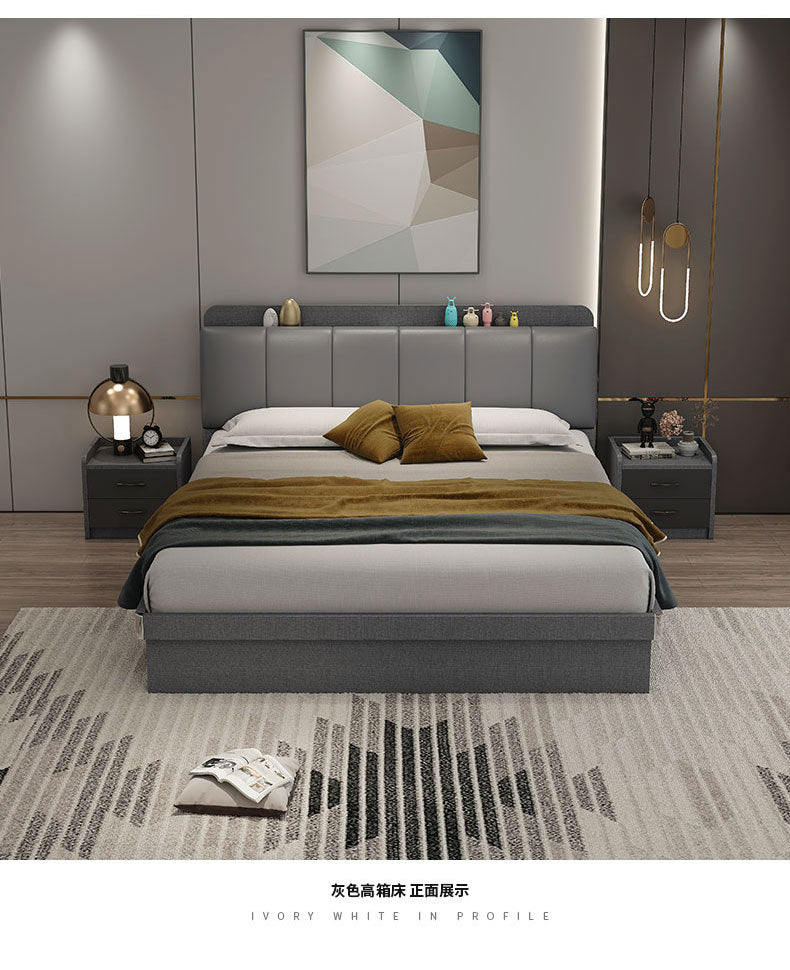 Leather Bed Master Bedroom Matching Double Bed Simple Storage Bed with Drawers1.5Small Apartment Wedding Bed Storage Space High Box