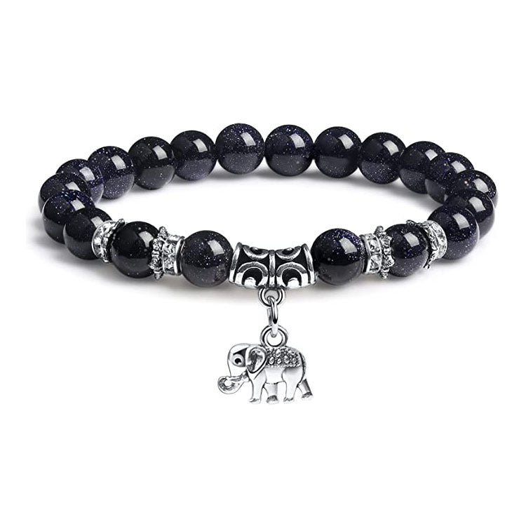 Men's White Pine Bracelet8mm Bead Spacer Tiger Eye Stone Blue Dot Natural Black Agate Elephant Pendant Bracelet