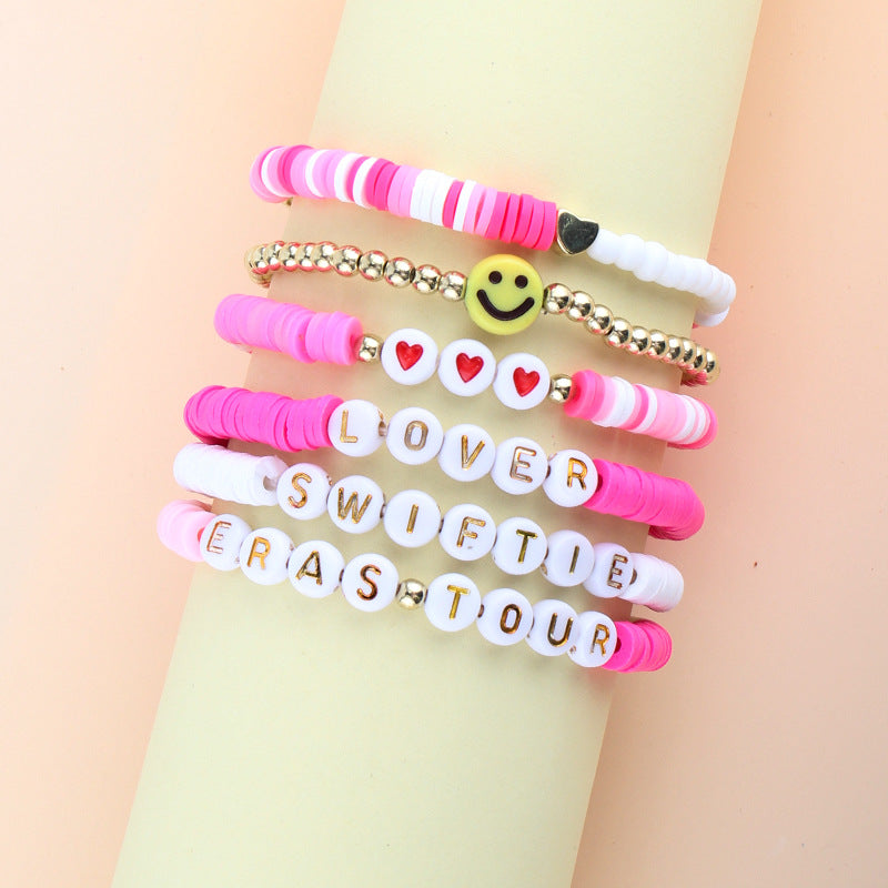 European and American Style Women's Rice Bead Soft Clay Bracelet霉霉 Friendship Heart SWIFTIE Alphabet Soft Clay Bracelet Set