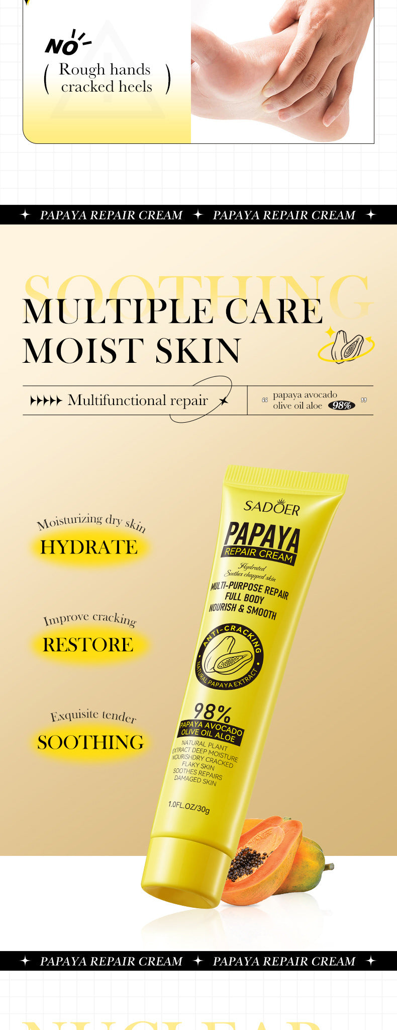 Papaya Skin Rejuvenation Cream30g SADOER Anti-chapped Body and Face Cream Wholesale for Cross-border Trade