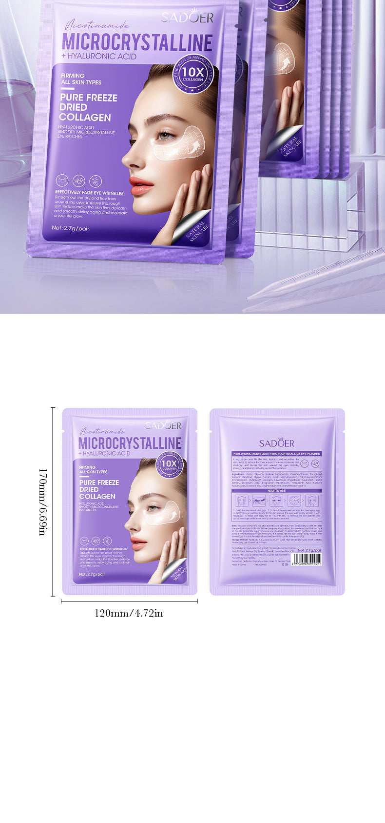 Hyaluronic Acid Microcrystalline Eye Wrinkle Patches SADOER Reduce Eye Fine Lines Eye Mask Cross-Border Wholesale