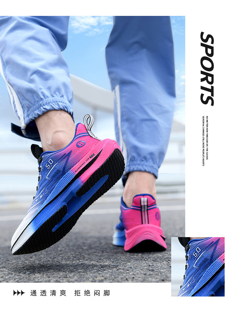 Carbon Plate Running Shoes Mesh Ultra-light Breathable Sports Shoes Men Couple All-match Casual Popcorn Running Shoes Breathable Lightweight