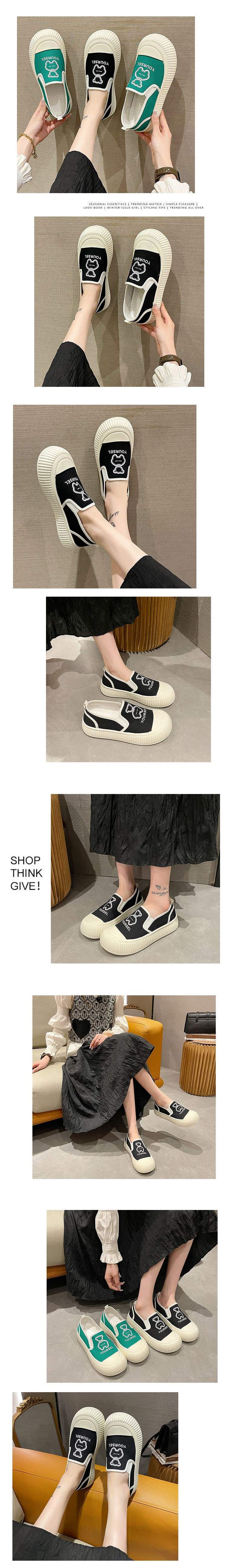 Women's Shoes2025New Trendy Fashionable Canvas Shoes Slip-On Student Shoes with Thick Sole