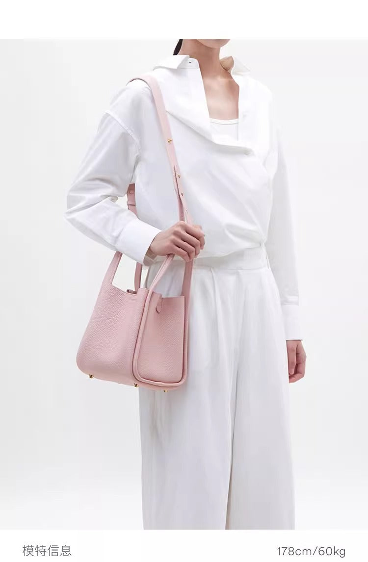 Medium Size Basket Series Women's Bag Top Layer Cowhide Fashion Women's Bag Large Capacity Shoulder Bag Crossbody Handbag Bucket Bag