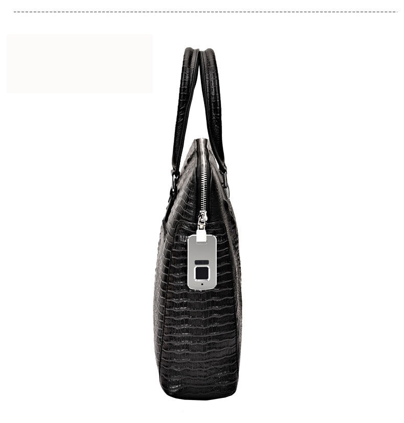 Fengeluoer Fingerprint Lock Bag Genuine Leather Men's Business Briefcase High-end Crocodile Pattern Top Layer Cowhide Handbag