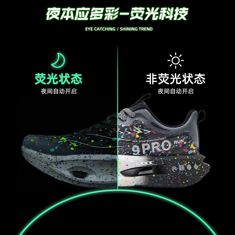 2025Autumn New Red Rabbit9Fluorescent Parent-Child Comfortable Sports Shoes High Elasticity Really Soft Sole Carbon Plate Wear-Resistant Running