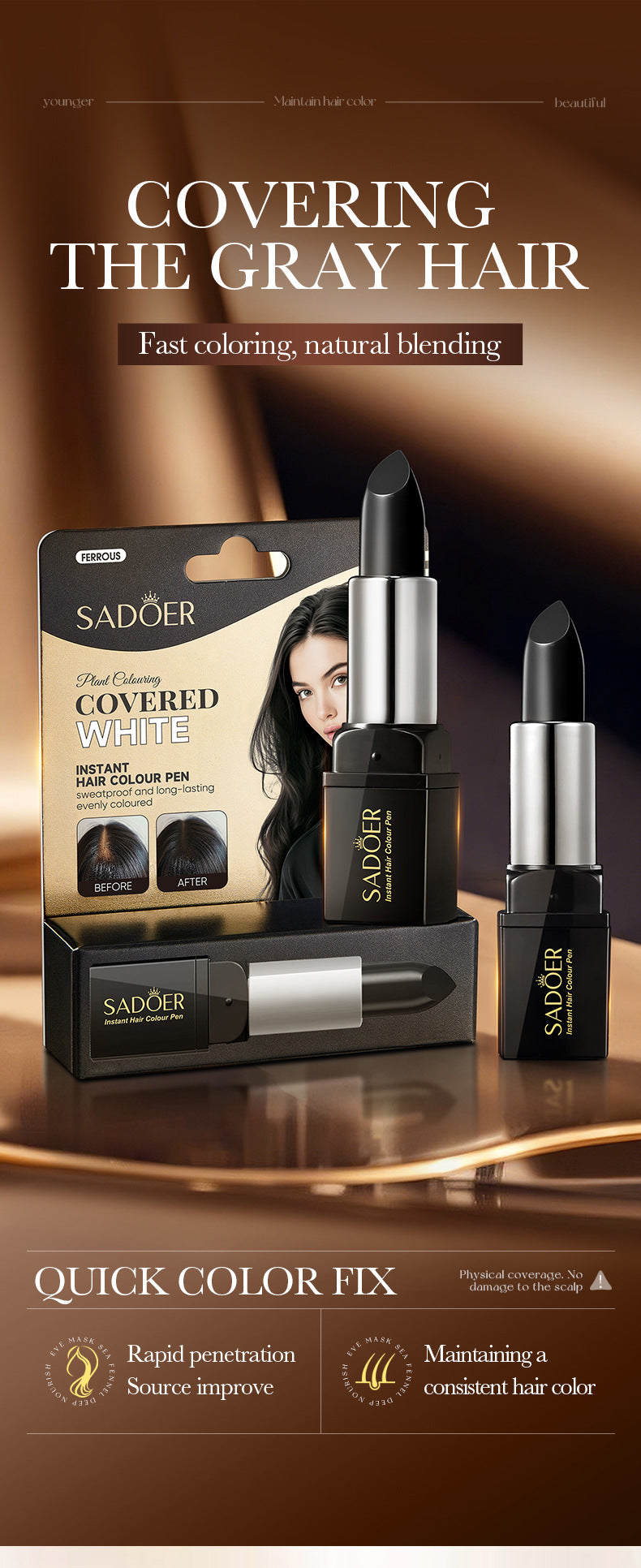 Cross-border Hair Dye Pen3.8g Moisturizing Hair Black Men and Women Conditioner Export Manufacturer Wholesale