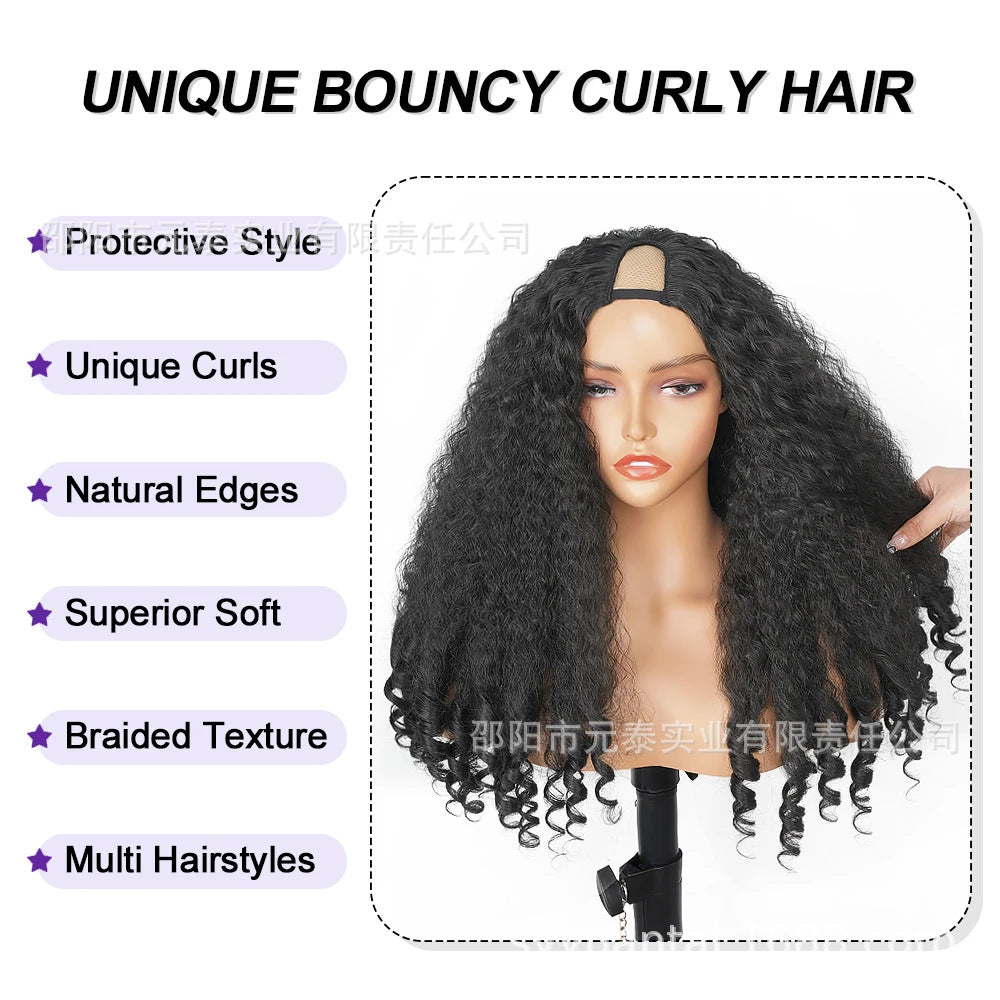 Hot Sale 180% Afro Curly V Synthetic Part Wig  For Women