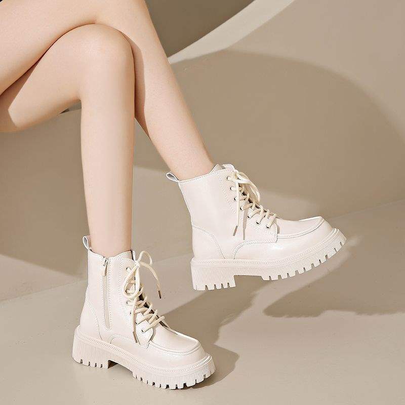 Versatile Thick-Soled Martin Boots for Women with Skirts2025Autumn New British Style Lace-up Motorcycle Ankle Boots Huiran
