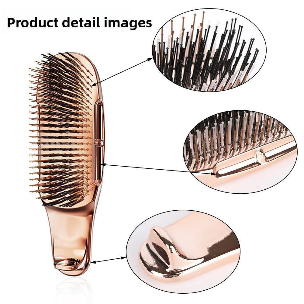 Cross-Border Electroplated Handle Comb Head Meridian Massage Comb Scalp Cleaning Dry and Wet Dual-Use Portable Styling Hair Comb