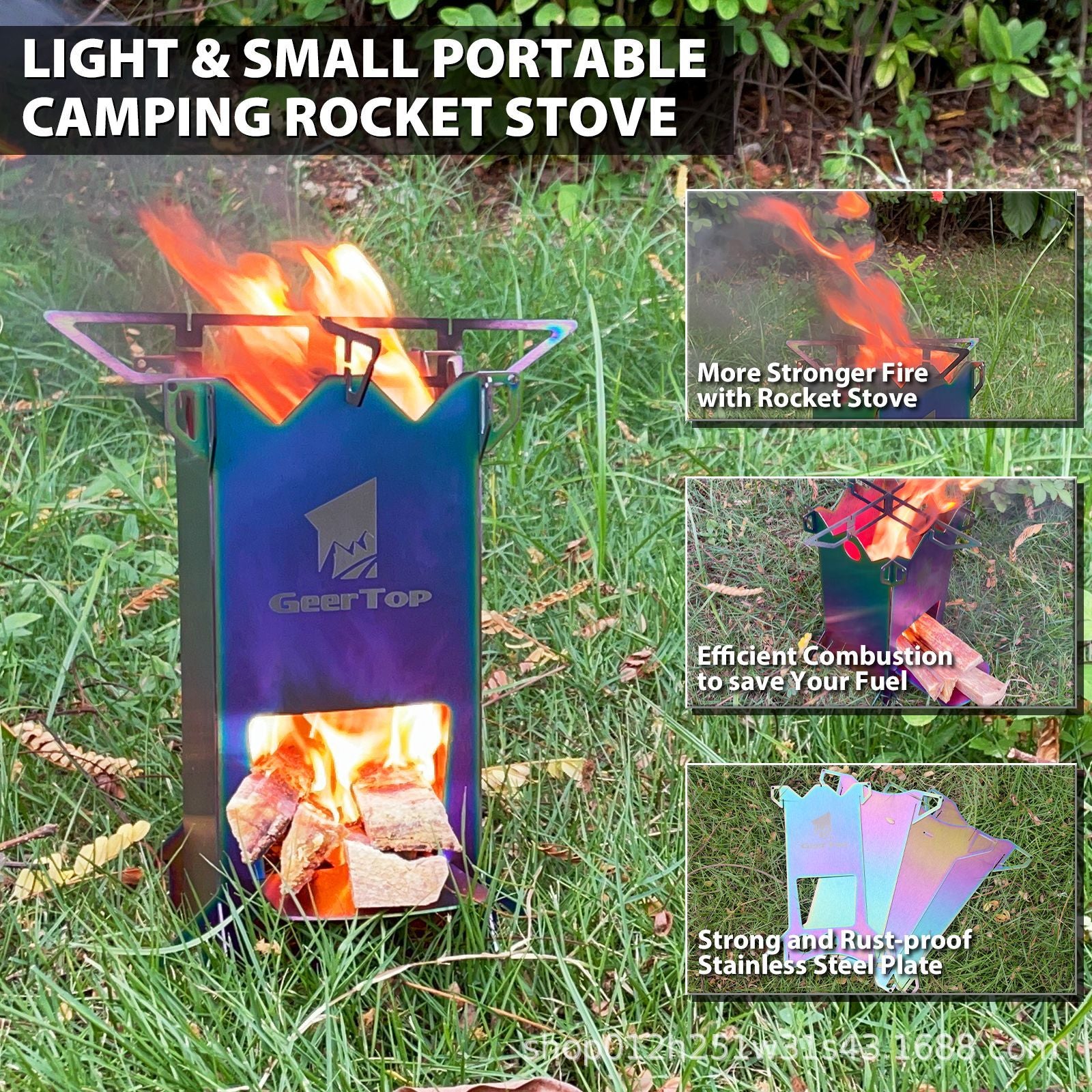 Outdoor Camping BBQ Portable Firewood Stove Detachable Folding Rocket Stove Camping Stove Multi-Fuel Compatible
