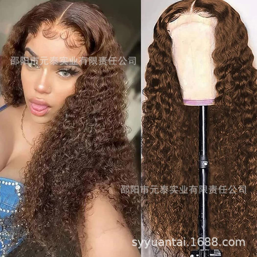 Brown 4# Colored 13X4 Kinky Curly Lace Frontal Synthetic Wig