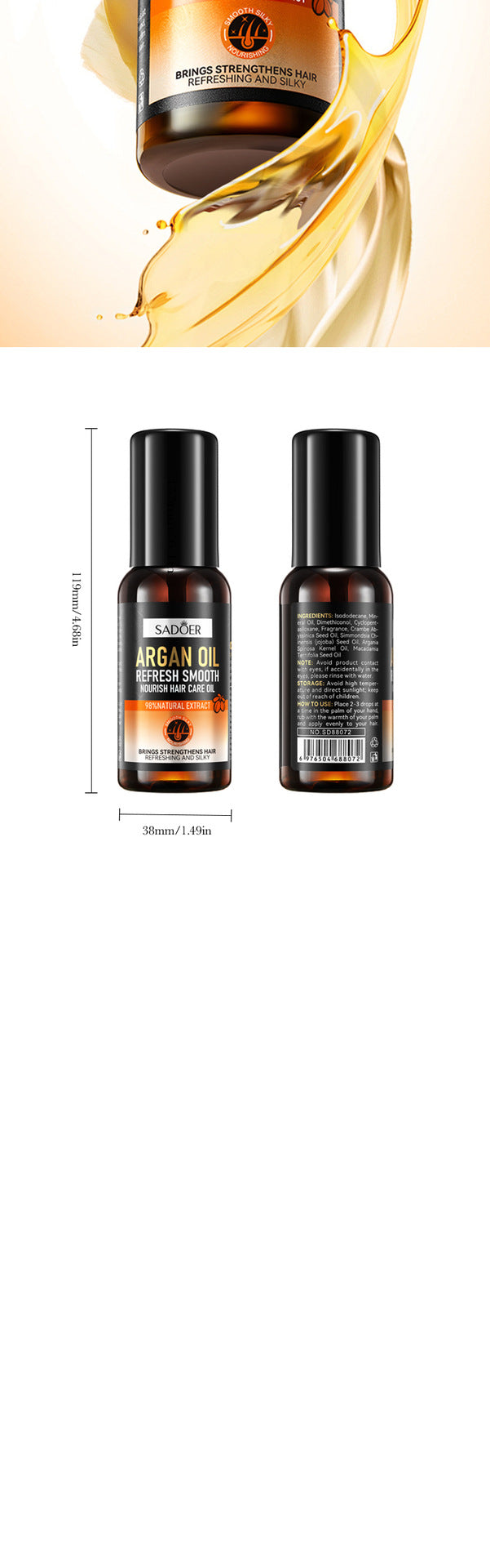 Argan Oil Hair Care Essential Oil60mlSADOER Refreshing Nourishing Smooth Hair Conditioner Cross-Border Wholesale