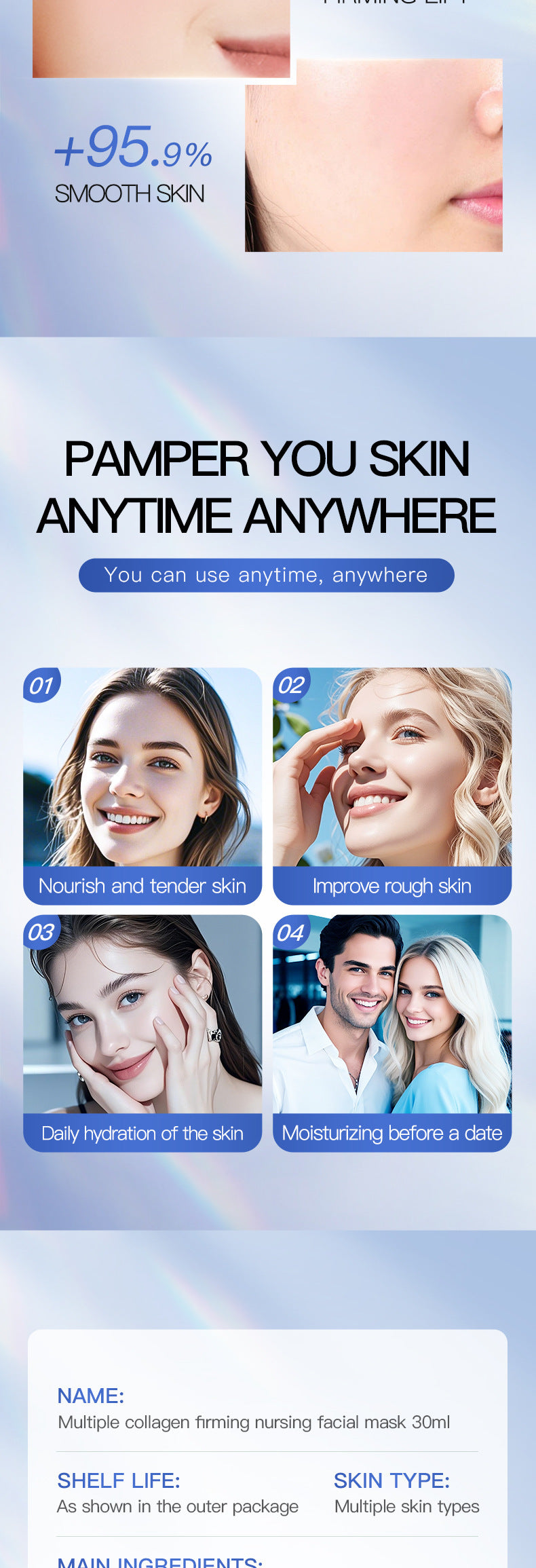 Multi Collagen Mask30ml Hydrating Moisturizing Firming Face Mask Export Manufacturer Wholesale