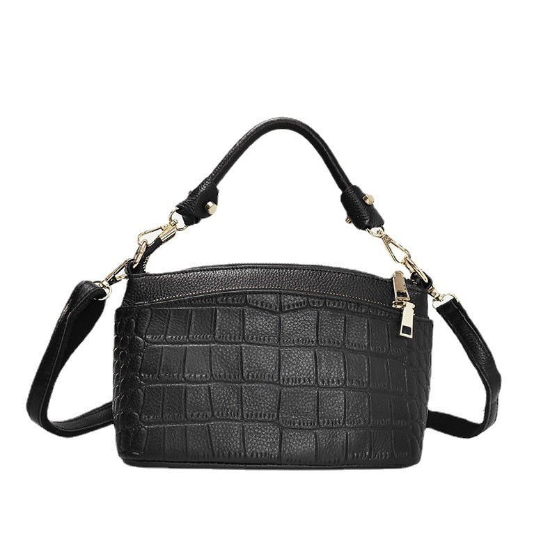 Guangzhou Shiling Genuine Leather Women's Bag for Middle-aged Moms, Small Square Bag, Top Layer Cowhide, Single Shoulder Crossbody Bag, Versatile