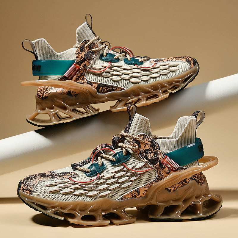 Chinese Style Men's Shoes Spring and Autumn Running Shoes Basketball Sports Shoes Ultra-light Shock-absorbing Breathable Running Blade Shoes Chinese Style Design