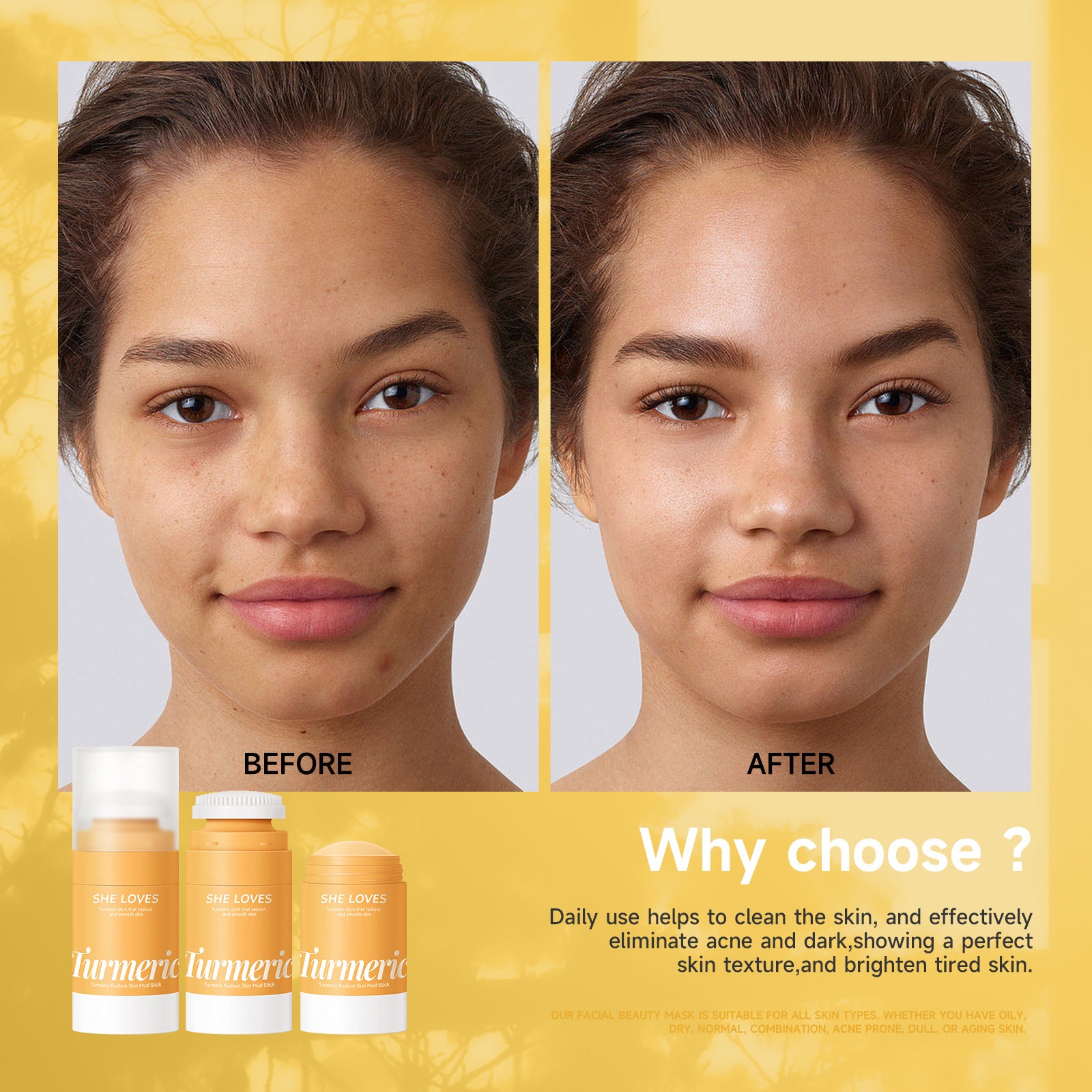 Exclusive Supply sheloves Turmeric Solid Mask Deep Cleansing Brightening Skin Color Oily Skin Smear Mud Mask Stick