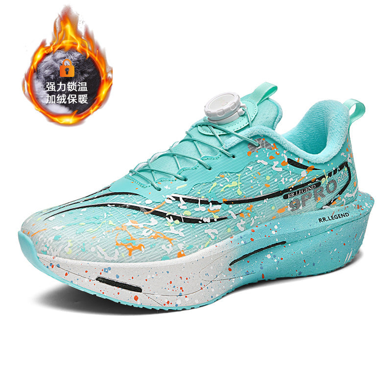 Winter New Thickened Warm Luminous Rotating Buckle Running Shoes with Real Carbon Plate Cushioning and Anti-Slip Sports Shoes