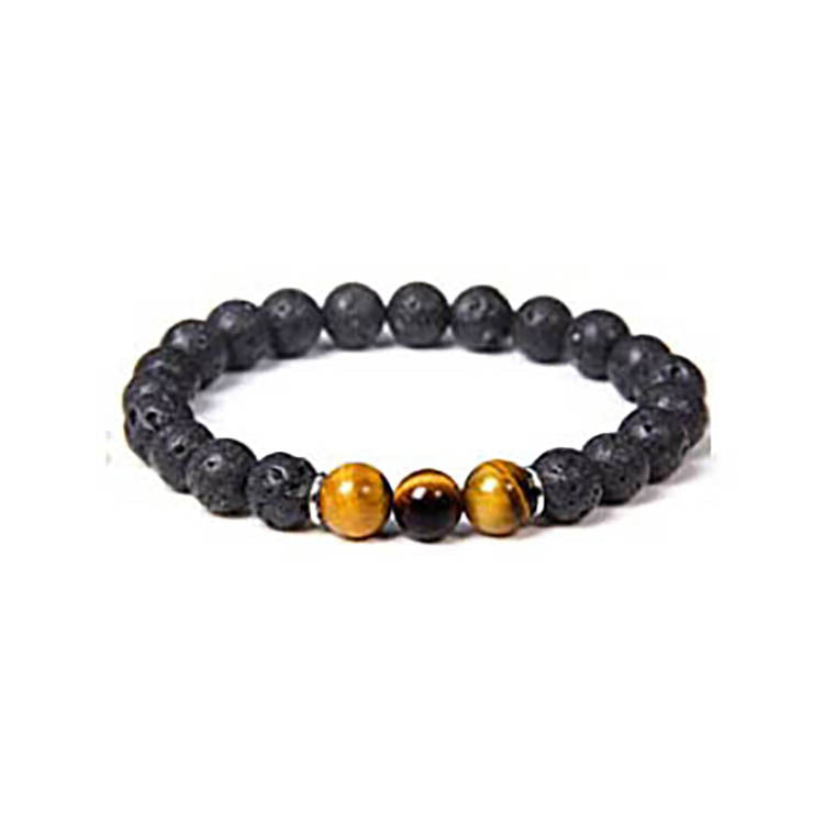 Blue Tiger Eye Stone Bracelet Single Circle Natural Stone Beaded Bracelet Volcanic Stone White Pine Chicken Wing Wood Long Bracelet