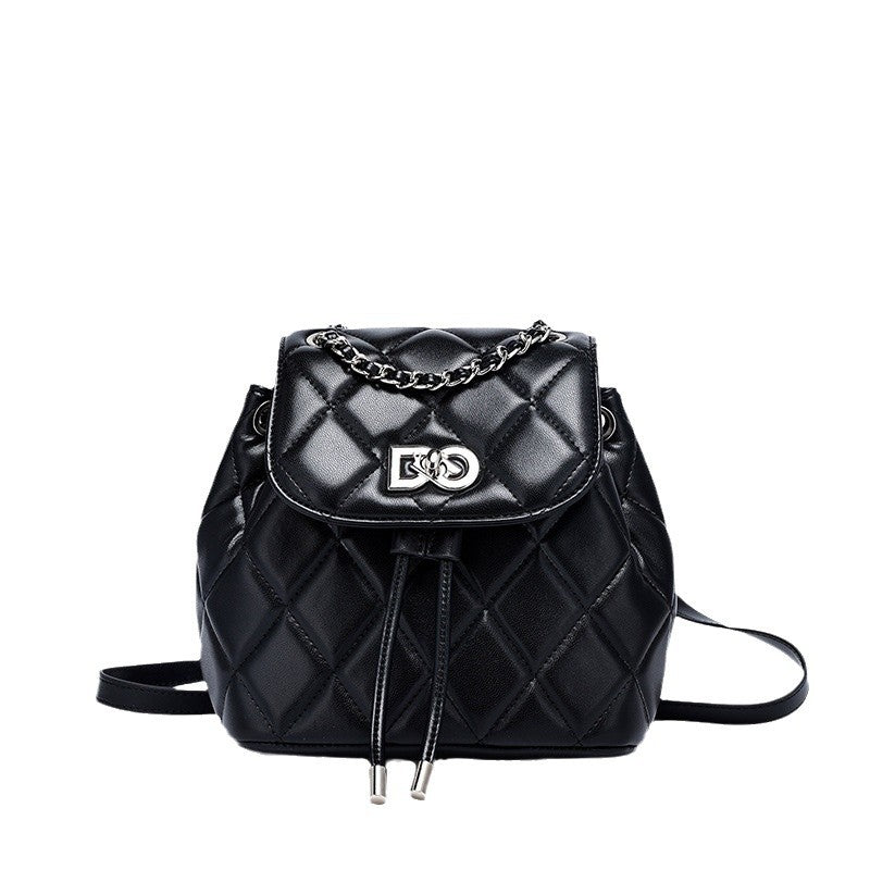 Classic Style Rhombus Chain Backpack College Style Minority Fashion Women's Bag Korean Style Western Style Tote Backpack