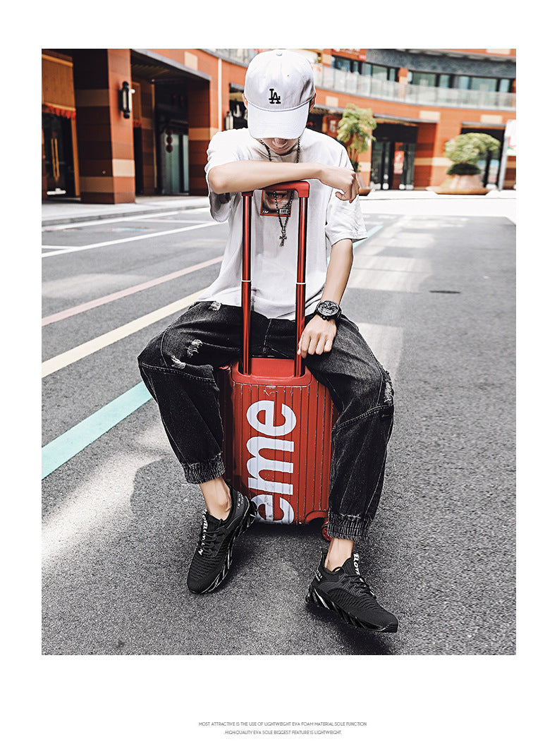 2025Summer New Men's Shoes Non-Slip Blade Shoes Men's Running Shoes Breathable Flyknit Mesh Shoes Sports Casual Shoes