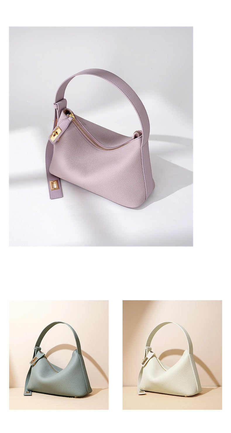European and American High-End Luxury Handbag for Women, Niche Design, Underarm, Single Shoulder, Crossbody, Dumpling Shape, Genuine Leather, Cowhide, Pillow Bag