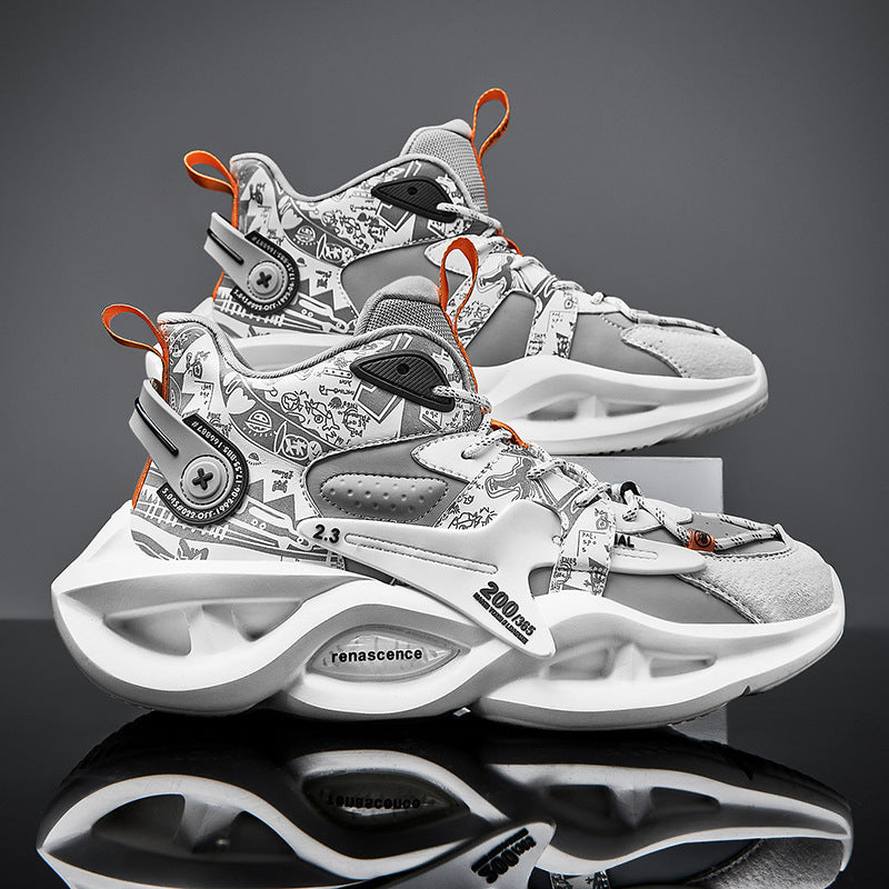 High-top Dad Shoes Men's Sports Shoes Youth Thick-soled Height-increasing Comfortable Basketball Shoes Trendy Brand Lightweight Comfortable