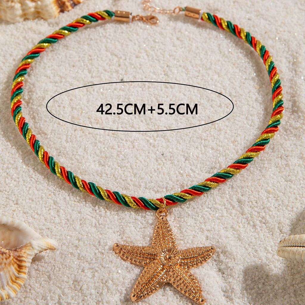 European and American Metal Ocean Style Starfish Pendant Necklace Jewelry Personality Exaggerated Star Beach Vacation Necklace for Women