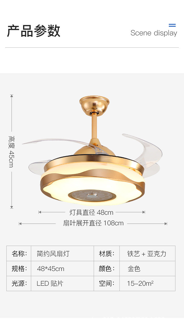 LED Invisible Fan Light for Dining Room and Bedroom, Modern Simple Ceiling Fan with Light, Variable Frequency Fan Light, Invisible