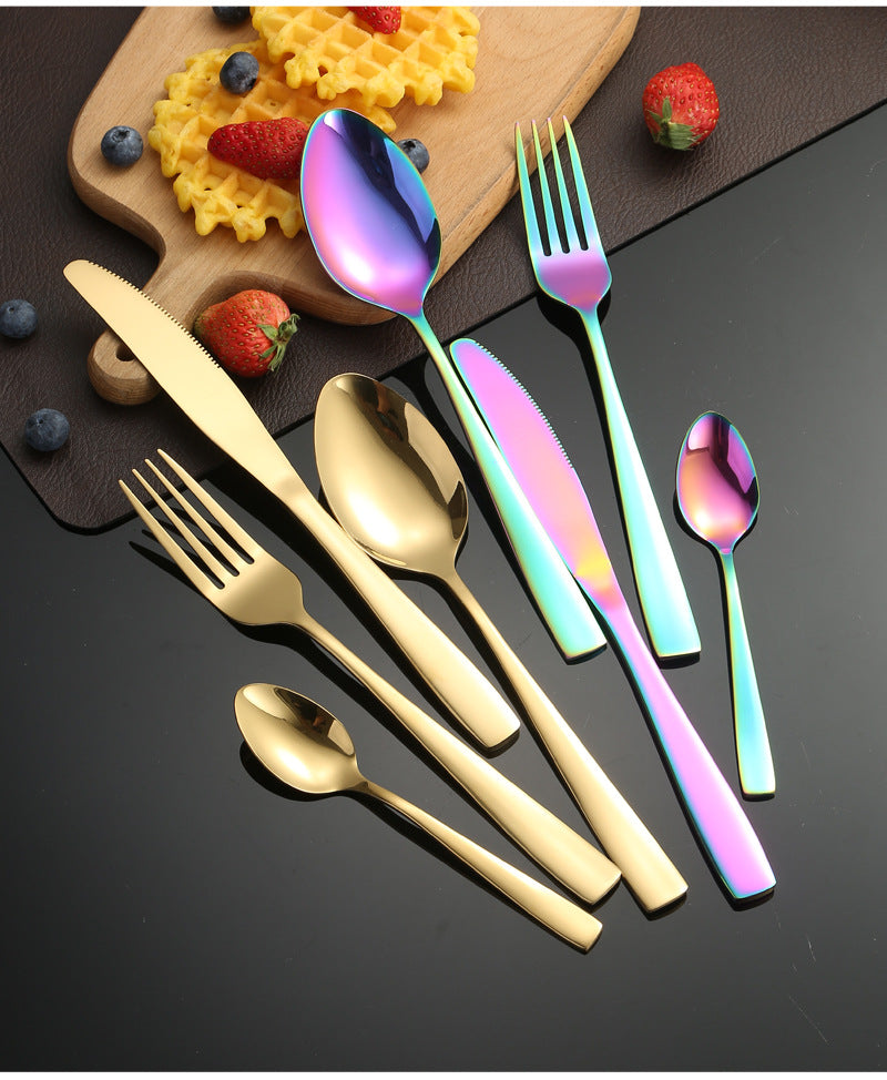 410Stainless Steel Cutlery Western Food Square Handle Knife Fork Spoon4Gift Set Cutlery Set Steak Knife Fork Spoon