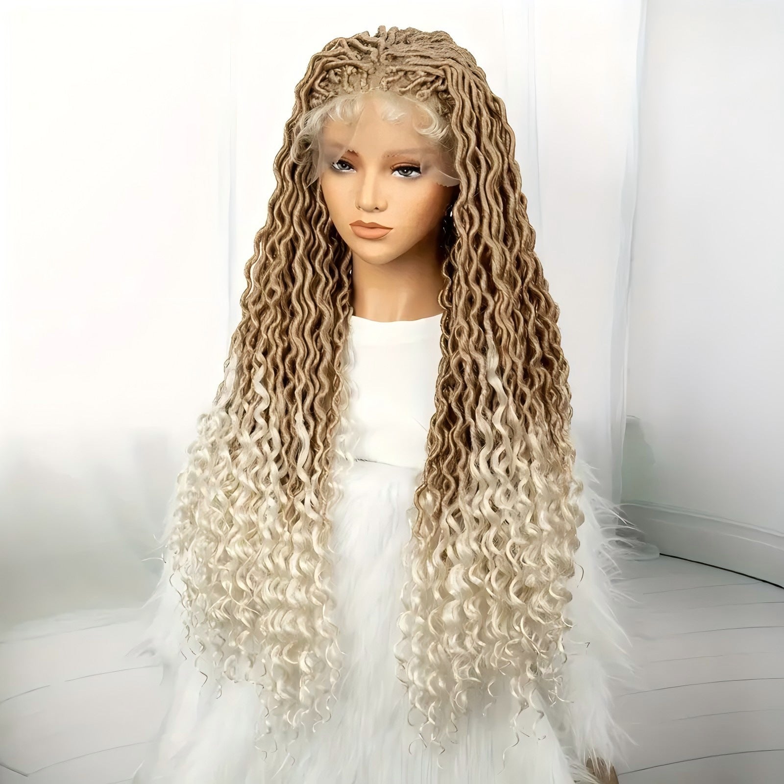 European and American African Full Lace Synthetic Fiber Curved Top and Bottom Hand-Crocheted Lace Headpiece Faux Locs Wig Full Lace Wig