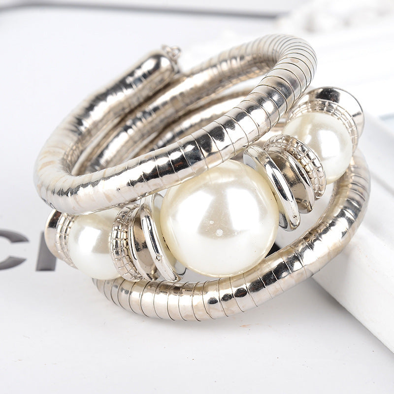 European and American Three-Circle Surround Pearl Bracelet Fashionable High-End Glossy Surface Gift for Women on Holidays Multi-Layer Bracelet